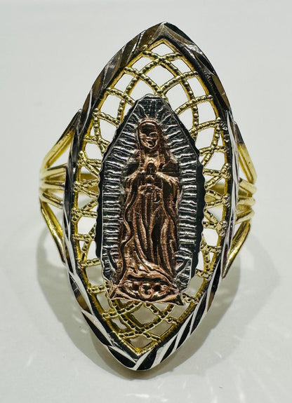 10K GOLD THREE TONED VIRGIN MARY RING- WEIGHT: 2.6gm