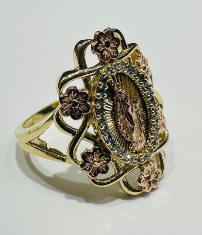 10K GOLD TWO TONED VIRGIN MARY RING WITH CZ STONES- WEIGHT: 3.7gm