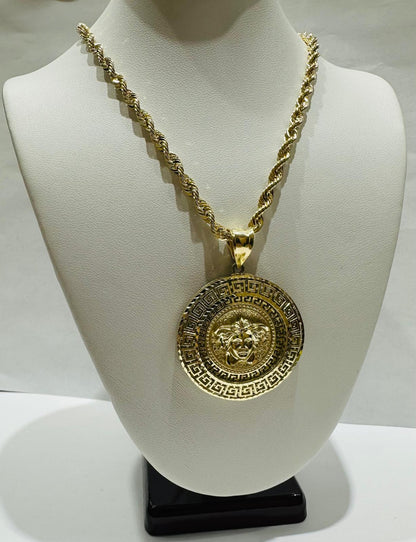 10K GOLD VERSACE MEDUSA NECKLACE AND PENDANT SET-20" WEIGHT: 14.0gm
