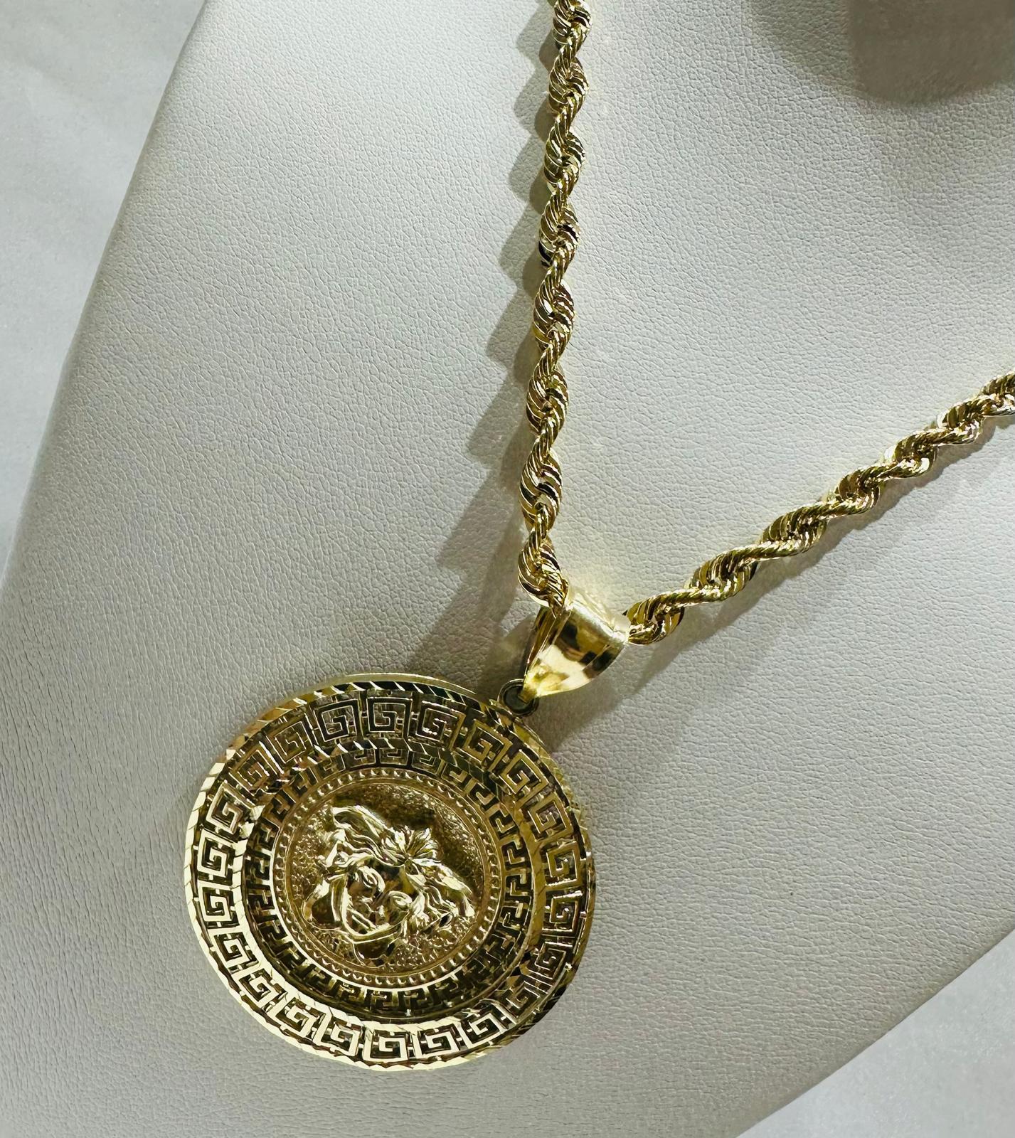 10K GOLD VERSACE MEDUSA NECKLACE AND PENDANT SET-20" WEIGHT: 14.0gm
