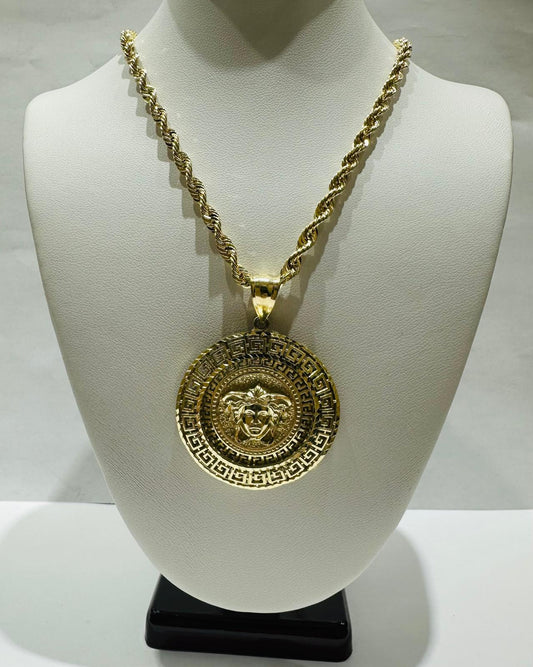 10K GOLD VERSACE MEDUSA NECKLACE AND PENDANT SET-20" WEIGHT: 14.0gm