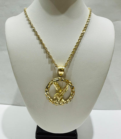 10K GOLD ROUND EAGLE PENDANT AND NECKLACE SET-22" WEIGHT: 9.6gm