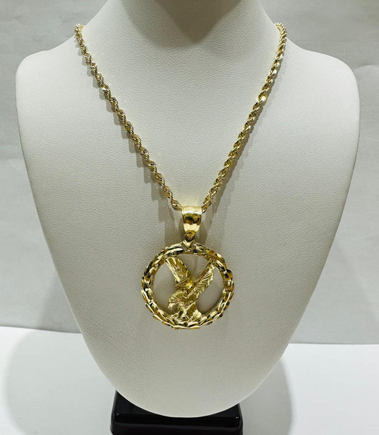 10K GOLD ROUND EAGLE PENDANT AND NECKLACE SET-22" WEIGHT: 9.6gm