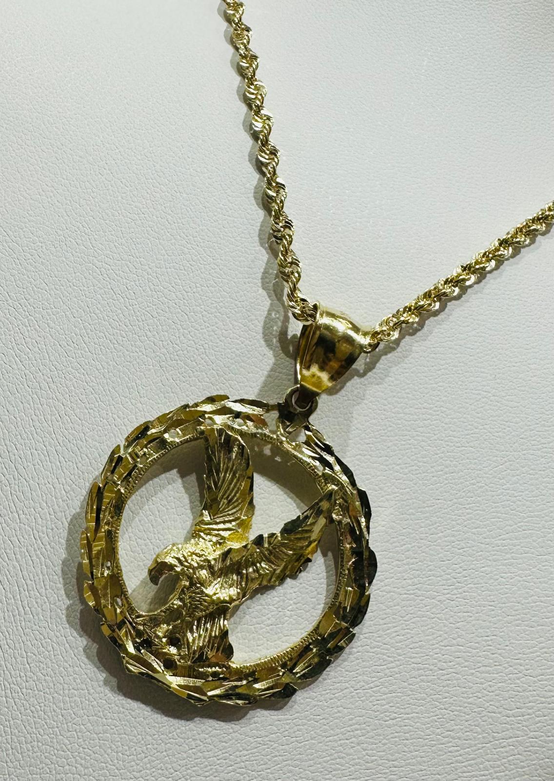 10K GOLD ROUND EAGLE PENDANT AND NECKLACE SET-22" WEIGHT: 9.6gm