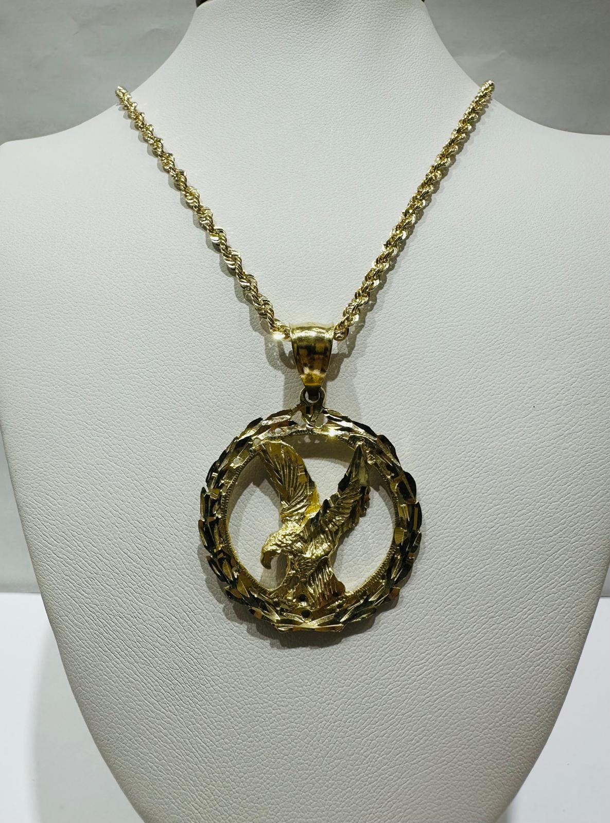 10K GOLD ROUND EAGLE PENDANT AND NECKLACE SET-22" WEIGHT: 9.6gm