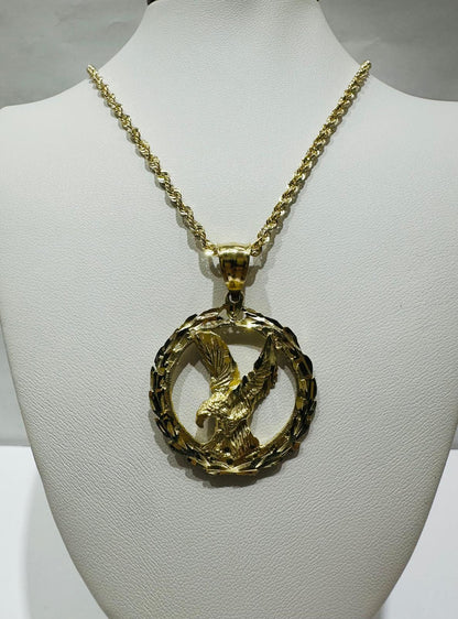 10K GOLD ROUND EAGLE PENDANT AND NECKLACE SET-22" WEIGHT: 9.6gm