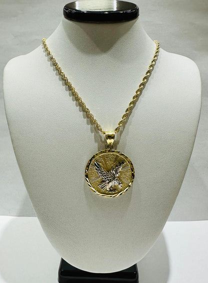 10K GOLD ROUND TWO TONED EAGLE PENDANT NECKLACE SET-22" WEIGHT: 7.6gm