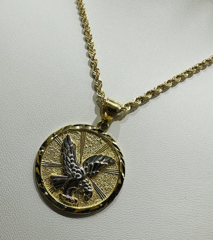10K GOLD ROUND TWO TONED EAGLE PENDANT NECKLACE SET-22" WEIGHT: 7.6gm