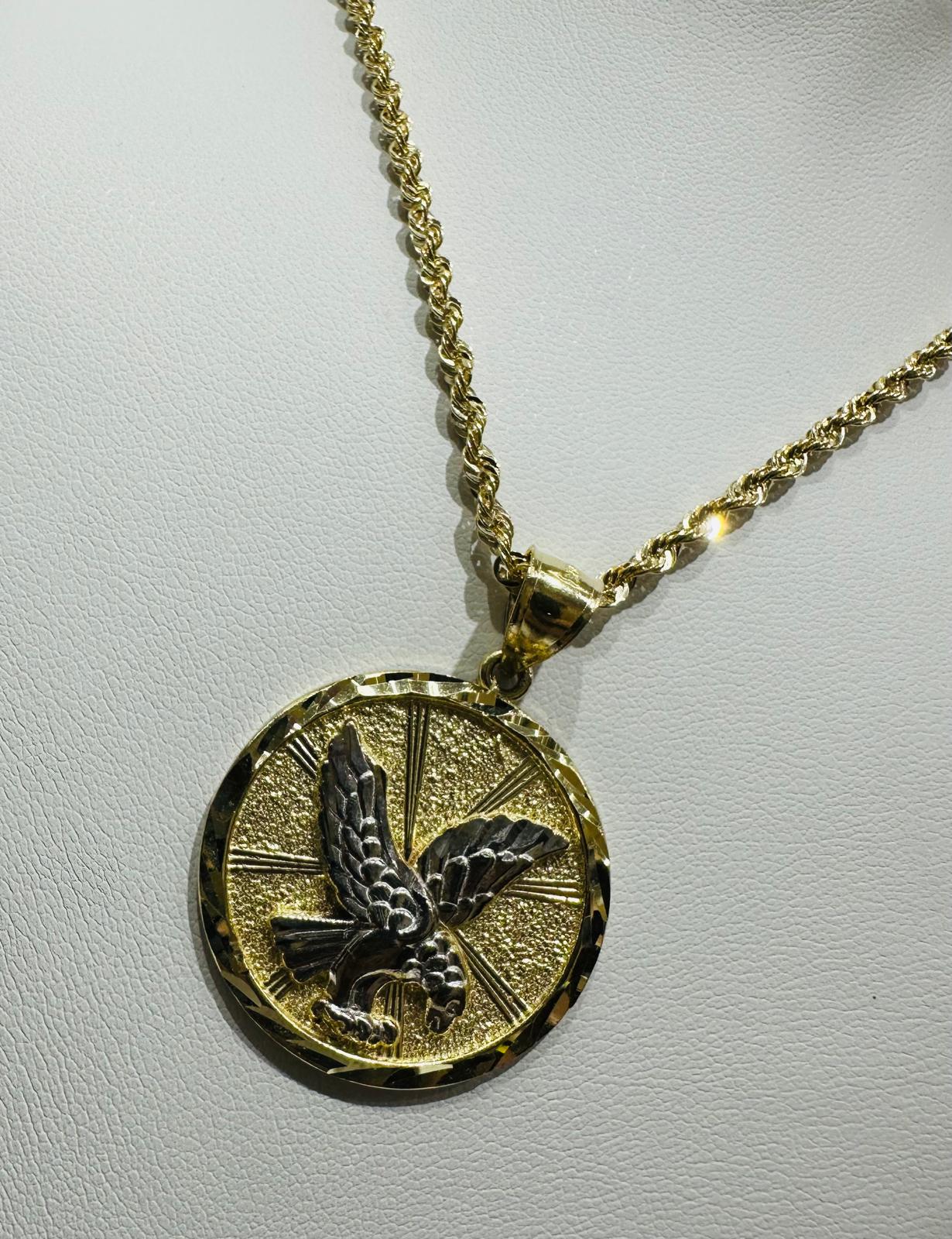 10K GOLD ROUND TWO TONED EAGLE PENDANT NECKLACE SET-22" WEIGHT: 7.6gm