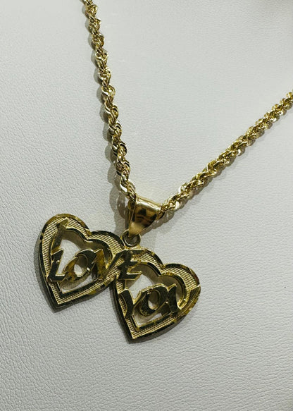 10K GOLD HEART "I LOVE YOU" PENDANT NECKLACE SET-20" WEIGHT: 5.6gm