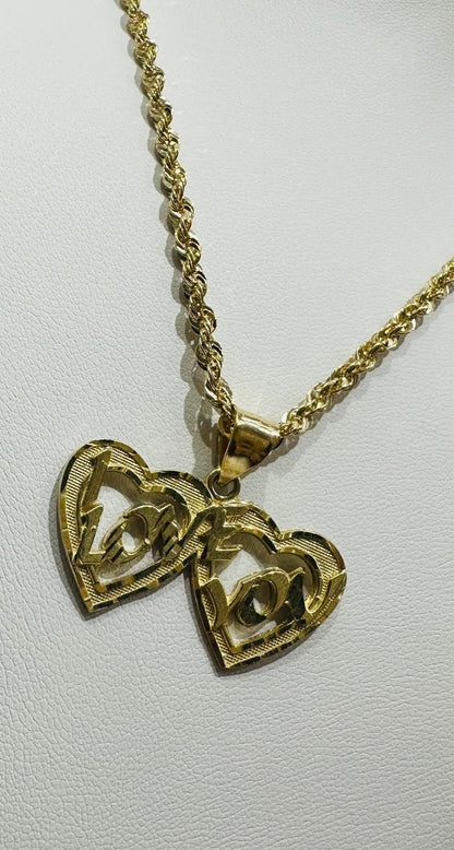 10K GOLD HEART PENDANT NECKLACE SET WITH CZ STONES