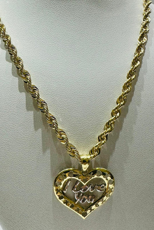 10K GOLD HEART "I LOVE YOU" PENDANT NECKLACE SET-20" WEIGHT: 5.6gm
