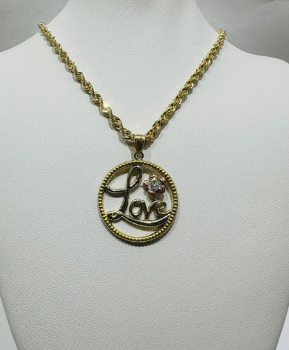 10K GOLD ROUND "LOVE" PENDANT NECKLACE SET-20" WEIGHT: 6.3gm