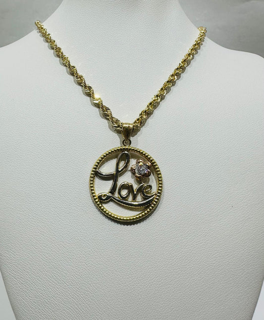 10K GOLD ROUND "LOVE" PENDANT NECKLACE SET-20" WEIGHT: 6.3gm