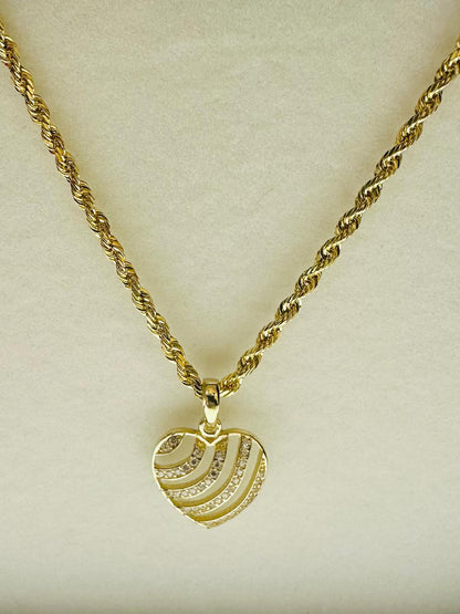 10K GOLD HEART PENDANT NECKLACE SET WITH CZ STONES