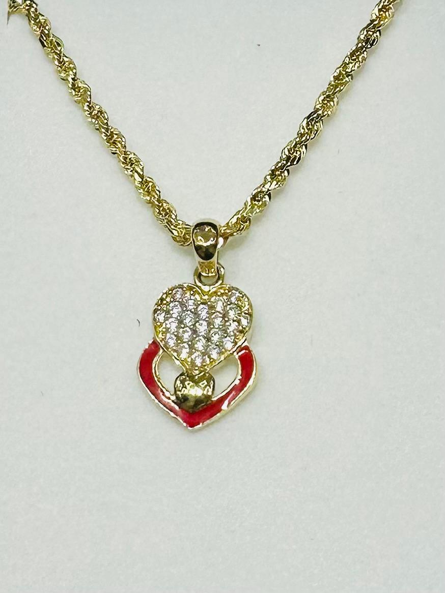 10K GOLD HEART PENDANT NECKLACE SET WITH CZ STONES