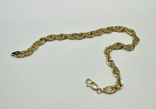 10K SOLID GOLD ROPE BRACELET 8" 5.05mm, 5.1gm