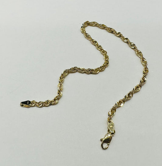 10K SOLID GOLD ROPE BRACELET 9" 3.05mm, 2.4gm