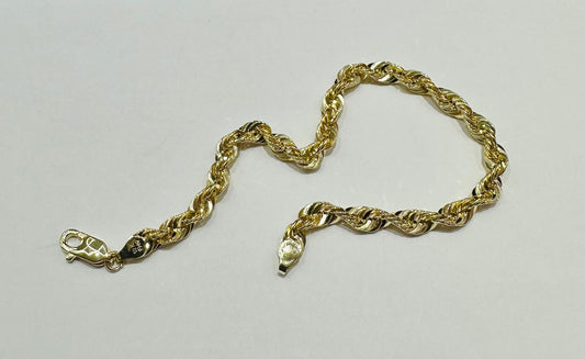 10K SOLID GOLD ROPE BRACELET 7" 4.45mm, 3.6gm