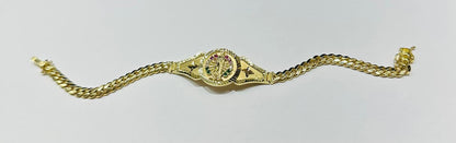 10K GOLD VIRGIN MARY MIAMI CUBAN LINK CHAIN BRACELET 8", 19.3gm