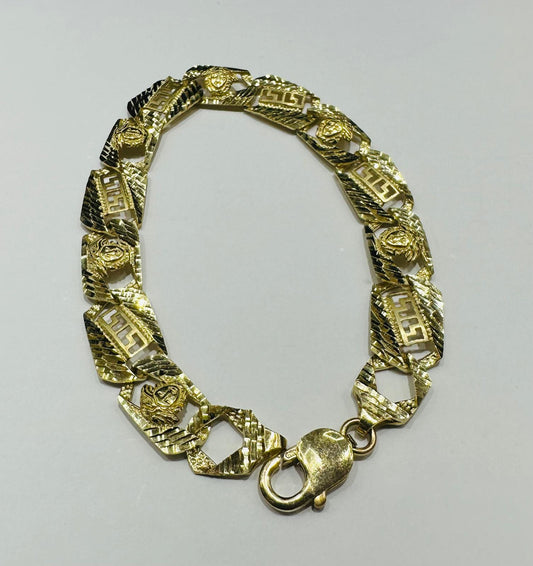 10K DIAMOND CUT VERASACE GREEK BRACELET 9" 8.75mm, 18.4gm