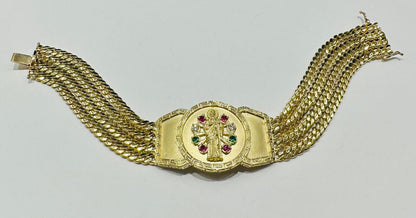 10K GOLD SAINT JUDE CUBAN LINK BRACELET 9" 68.8gm