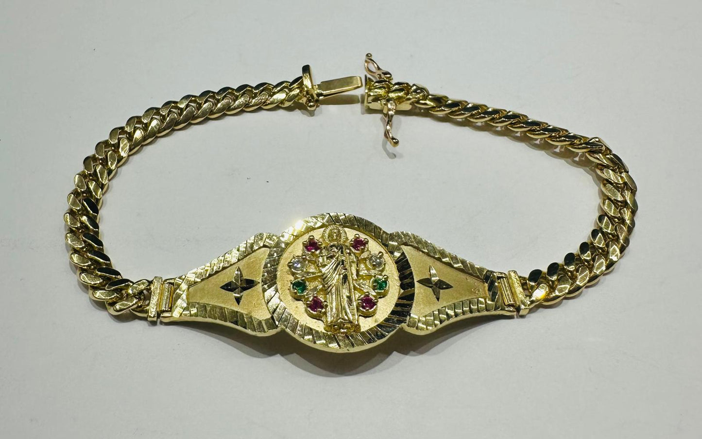 10K GOLD SAINT JUDE CUBAN LINK BRACELET 8" 19.5gm