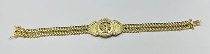 10K GOLD VIRGIN MARY DOUBLE CUBAN LINK BRACELET 8" 34.8gm