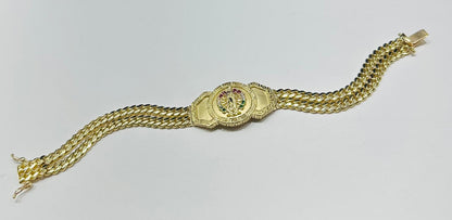 10K GOLD VIRGIN MARY DOUBLE CUBAN LINK BRACELET 8" 34.8gm