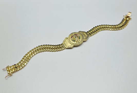 10K GOLD VIRGIN MARY DOUBLE CUBAN LINK BRACELET 8" 34.8gm