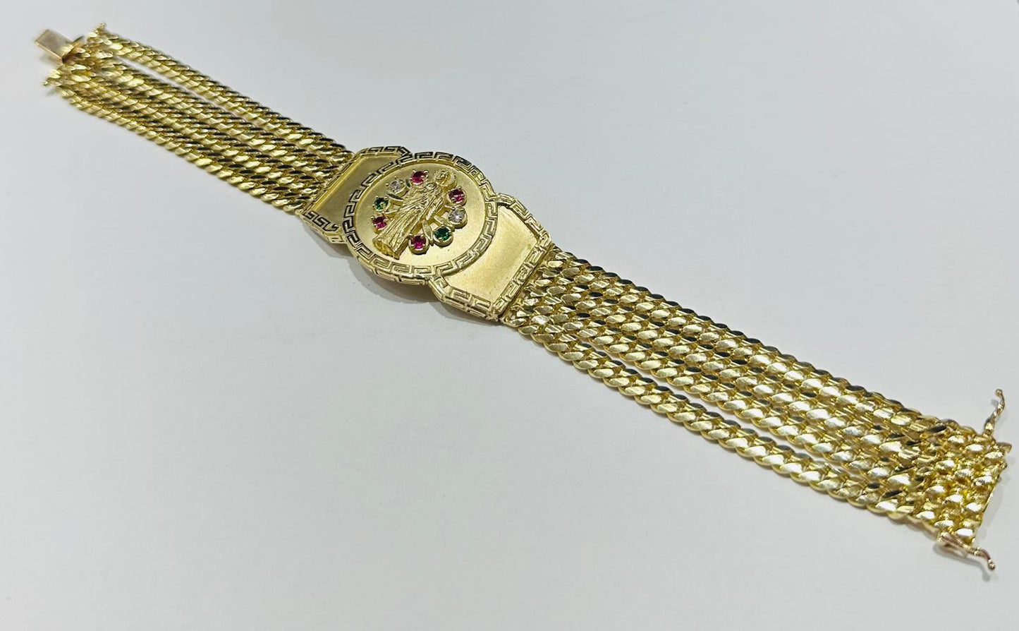 10K GOLD SAINT JUDE CUBAN LINK BRACELET 9" 68.8gm