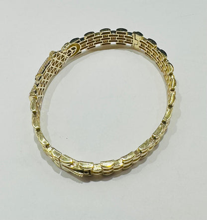 10K GOLD SACRED HEART OF MARY ROLEX BRACELET WITH CZ STONES- 20.5gm