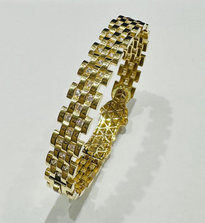 10K GOLD SACRED HEART OF MARY ROLEX BRACELET WITH CZ STONES- 20.5gm