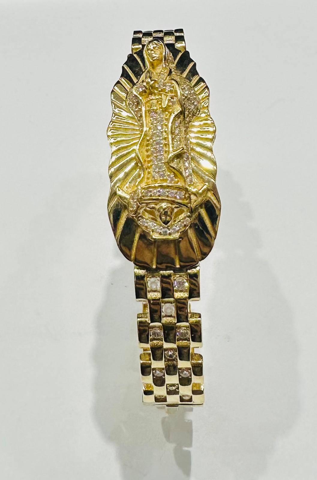 10K GOLD GUADALUPE ROLEX BRACELET WITH CZ STONES- 22.6gm