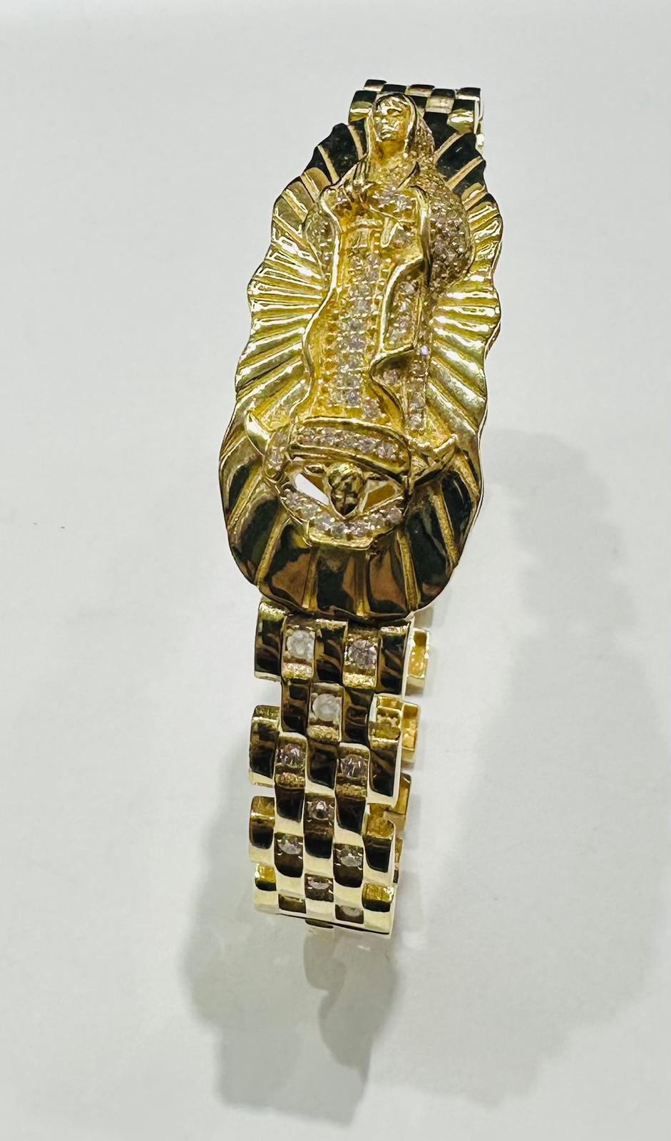 10K GOLD GUADALUPE ROLEX BRACELET WITH CZ STONES- 22.6gm