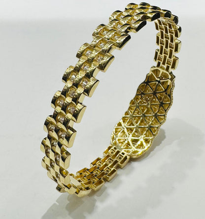 10K GOLD GUADALUPE ROLEX BRACELET WITH CZ STONES- 22.6gm