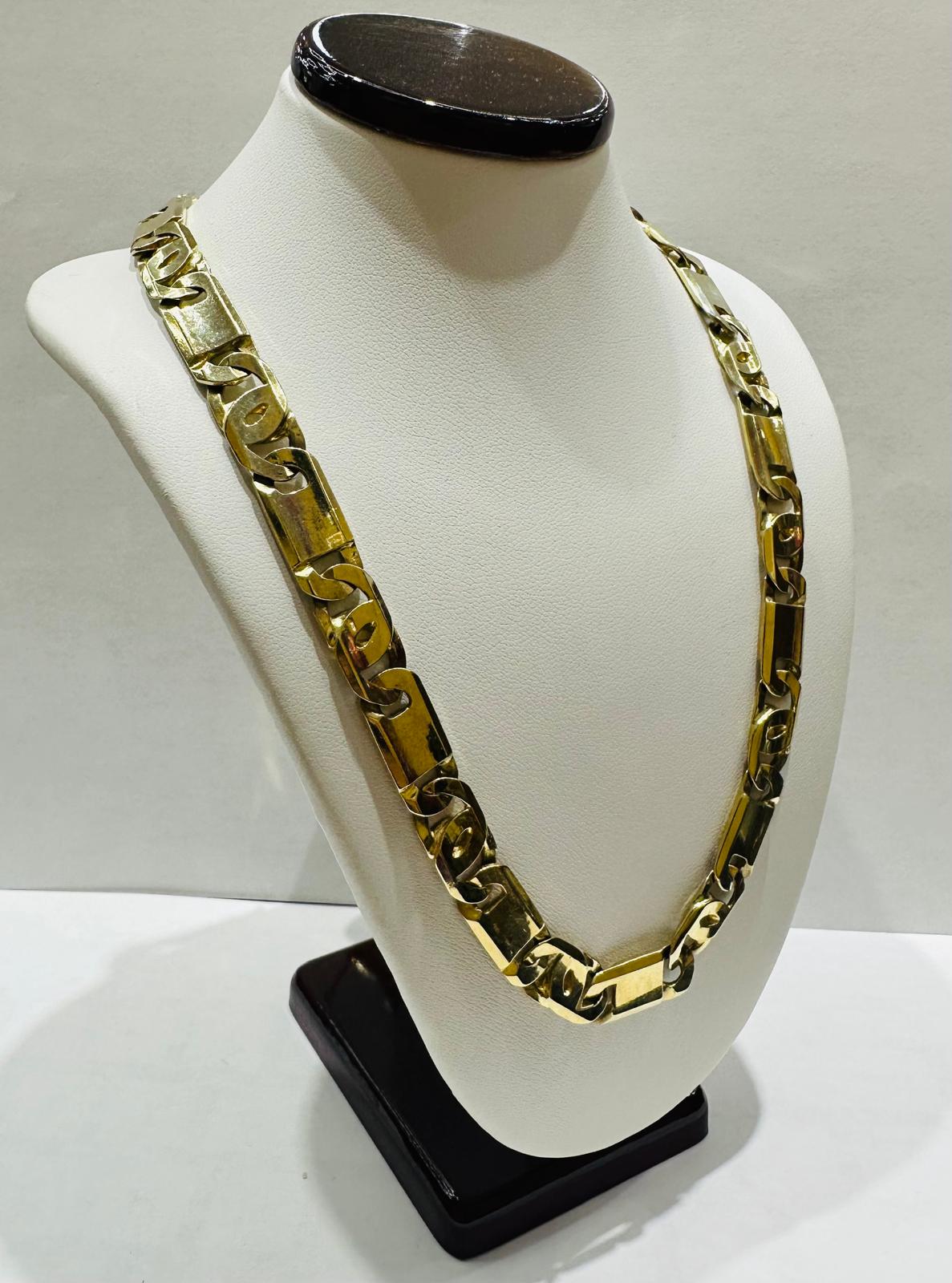 10K GOLD THICK TIGER EYE LINK CHAIN- 25" -9.10mm,  75.3gm