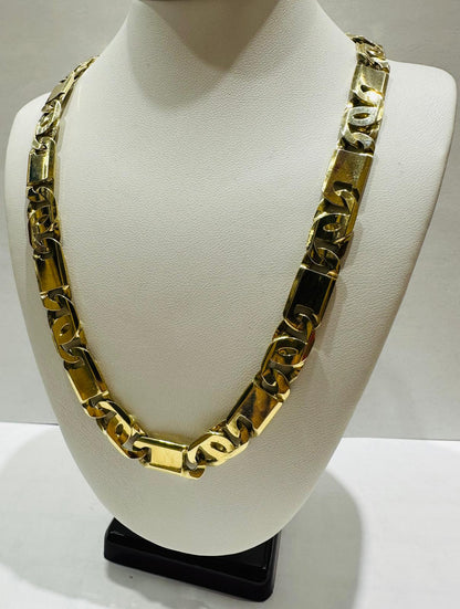 10K GOLD THICK TIGER EYE LINK CHAIN- 24" - 8.85mm, 64.9gm