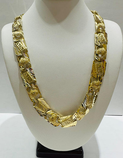 10K GOLD GREEK DESIGN LINK CHAIN- 22" - 12.00mm, 45.2gm