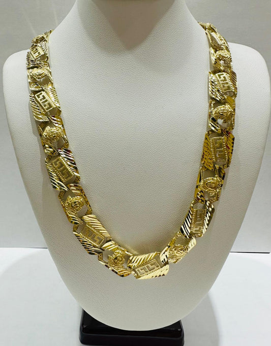 10K GOLD GREEK DESIGN LINK CHAIN- 22" - 12.00mm, 45.2gm