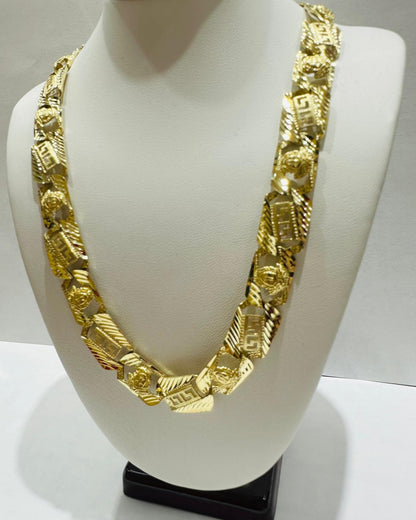 10K GOLD GREEK DESIGN LINK CHAIN- 22" - 12.00mm, 45.2gm