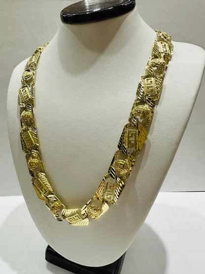 10K GOLD GREEK DESIGN LINK CHAIN- 22" - 12.00mm, 45.2gm