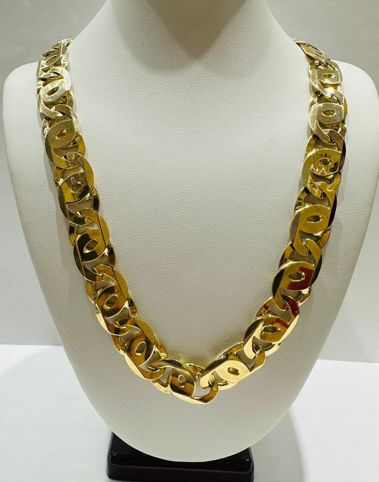 10K GOLD TIGER EYE LINK CHAIN- 26" - 11.60mm, 98.0gm
