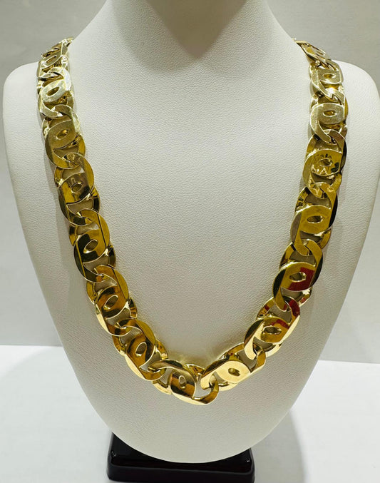 10K GOLD TIGER EYE LINK CHAIN- 26" - 11.60mm, 98.0gm