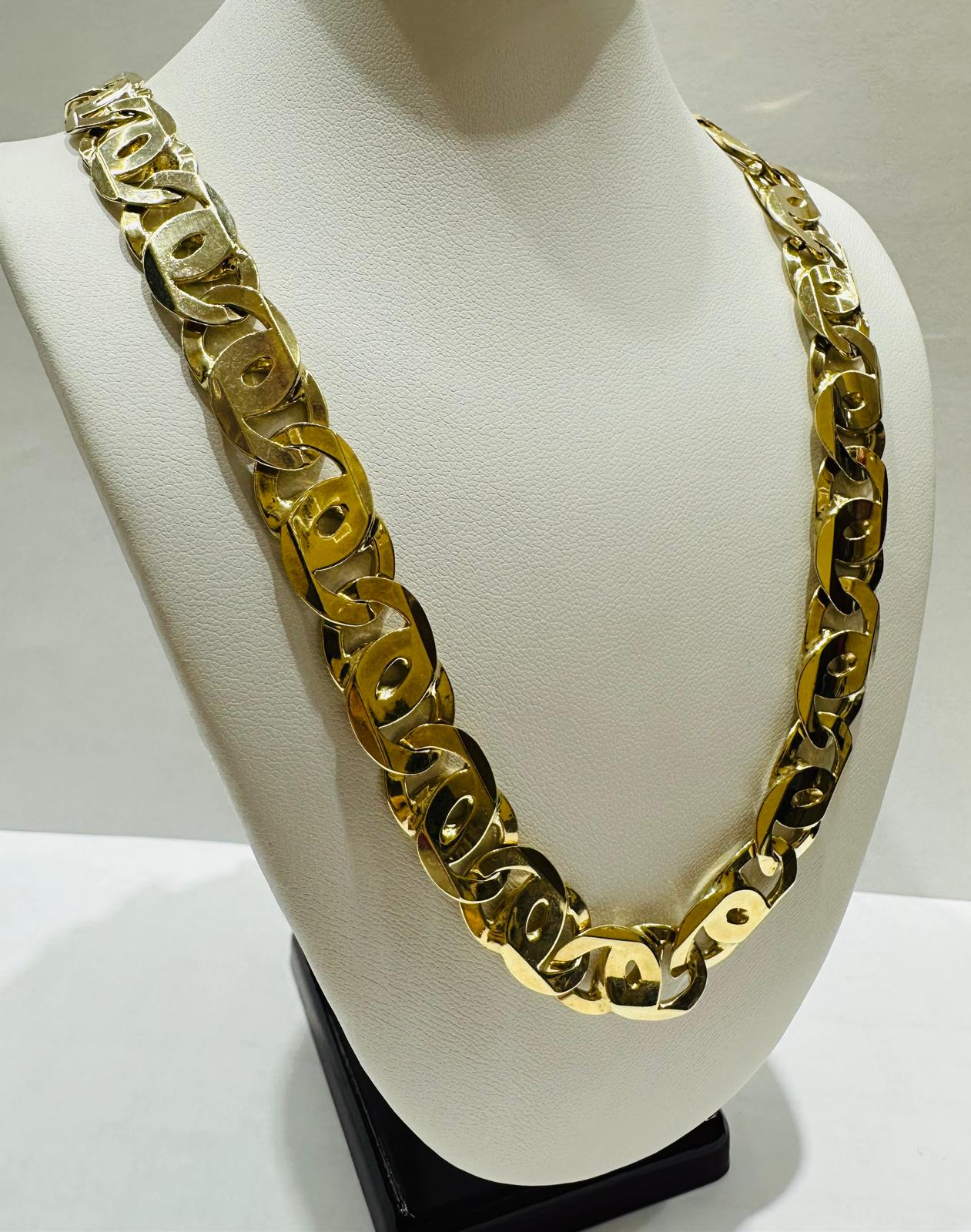 10K GOLD TIGER EYE LINK CHAIN- 26" - 11.60mm, 98.0gm