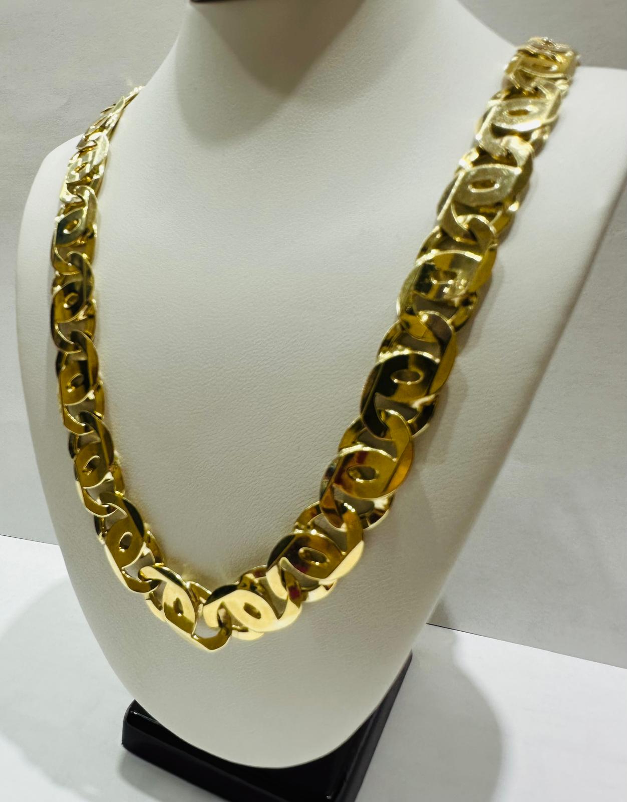 10K GOLD TIGER EYE LINK CHAIN- 26" - 11.60mm, 98.0gm