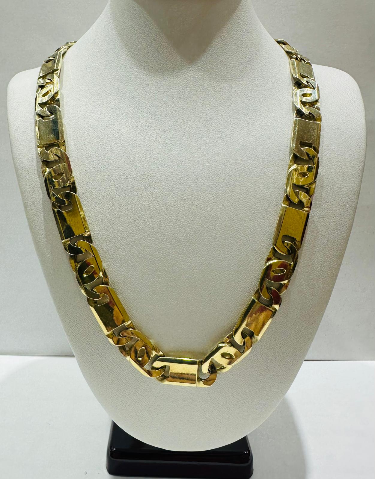 10K GOLD THICK TIGER EYE LINK CHAIN- 25" -9.10mm,  75.3gm