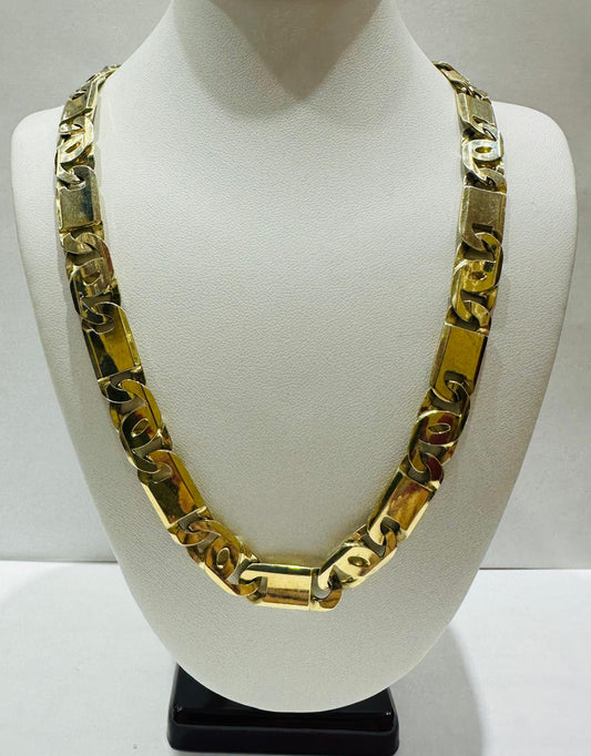 10K GOLD THICK TIGER EYE LINK CHAIN- 24" - 8.85mm, 64.9gm