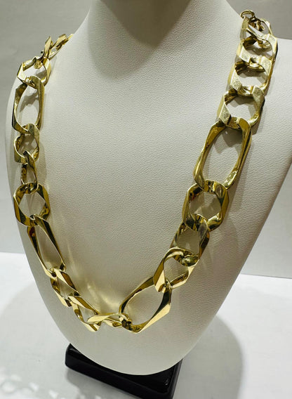 10K GOLD FIGARO LINK CHAIN- 25" - 13.40mm, 69.5gm