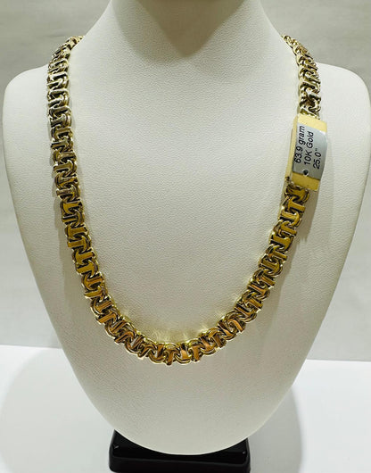 10K GOLD T BONE CHINO LINK CHAIN- 25" - 7.25mm, 63.9gm